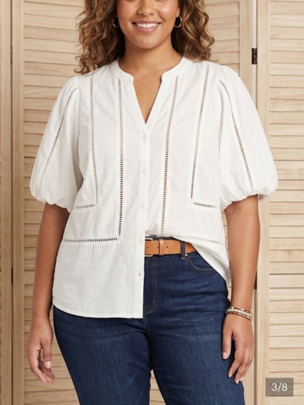 Wild Fable Cream Button-Up Blouse With Puff Sleeves Size 3x